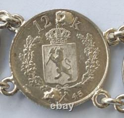 SILVER PENDANT WITH 18 RARE COINS 1820 -1882 USA, ITALY, SPAIN, weight 95 grams