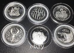 SIX 1oz SILVER $2 COINS of EASTERN CARIBBEAN CENTRAL BANK LOBSTER-BIRD-FLAMINGO