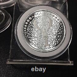 SIX 1oz SILVER $2 COINS of EASTERN CARIBBEAN CENTRAL BANK LOBSTER-BIRD-FLAMINGO