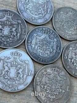 Set 7 Coin Romania 5 Lei 1883 1882 1881 1879 1884 1885 1901