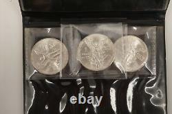 Set of 3 1980's Mexico Silver Libertads in Blanchard Wallet Free Ship US