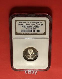 Sharjah-1970-2 R. (world Soccer Cup)silver Proof Coin, Pcgs Graded Pf67ultra Cameo