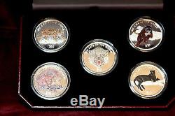 Sierra Leone $10 Sterling Silver Big Cats of the World Multi- Colored 5 coins