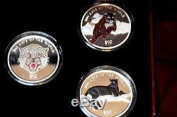 Sierra Leone $10 Sterling Silver Big Cats of the World Multi- Colored 5 coins