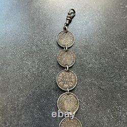 Silver Coin Watch Fob 1883 Hawaii Quarter 1881 50 Centavos Florin 3 6 Pence