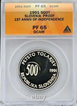 Slovenia 1991 500 Tolarjez Independence Silver Proof Coin PF 65 DCAM
