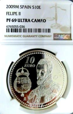 Spain 2009 Philip II. 925 Silver 10 EURO NGC PR69 Proof Felipe II