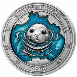 Spotted Seal Underwater World 2020 3 Oz $5 High Relief Pure Silver Coin Barbados