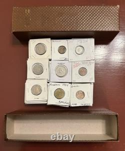 Storage Box Lot Of 90 Carded World Coins From 1940's To 1980's Silver Observed