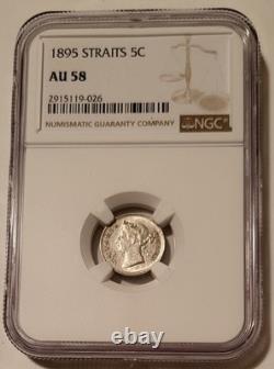 Straits Settlements (Malaysia) Victoria Silver 1895 5 Cents AU58 NGC