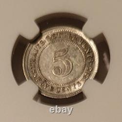 Straits Settlements (Malaysia) Victoria Silver 1895 5 Cents AU58 NGC
