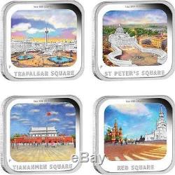 Tuvalu 2013 $1 World Famous Squares 4x1 Oz Silver Proof Coin Set