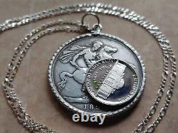 UK Victorian 1890 English. 925 Silver Crown Coin Pendant 24 Italy Silver chain
