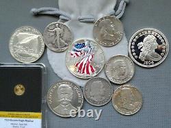 U, S, A COLLECTIBLES SILVER COINS 9 Silver coin 1 Gold coin Repl, Proof