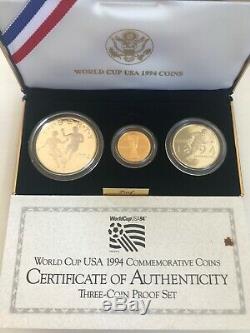Us Mint 1994 World Cup USA Gold & Silver Proof Commemorative 3 Coin Set