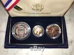 Us Mint 1994 World Cup USA Gold & Silver Proof Commemorative 3 Coin Set