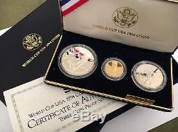 Us Mint 1994 World Cup USA Gold & Silver Proof Commemorative 3 Coin Set Coa