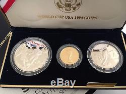 Us Mint 1994 World Cup USA Gold & Silver Proof Commemorative 3 Coin Set Coa