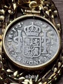 Very Rare 1789 IJ Type Colonial Peru. 903 Silver Reale Pendant w COA & Box