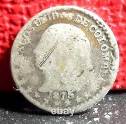 Very Rare Key Single Year Type Columbia 1875 Silver Medio 1/2 Decimo KM# 150.3a