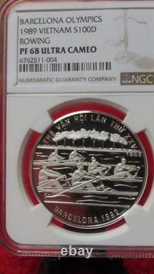 Vietnam 1989 Rowing 999 Silver 100 Dong NGC PF68 Ultra Cameo Olympics Barcelona