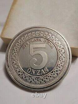 Vintage 5 Oz Onzas Mexico Silver Pancho Villa Bu. 999 Plata Pura