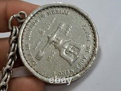 Vintage Mexico Silver Keychain Tenochitlan Coin Onz. 1993