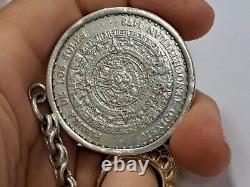 Vintage Mexico Silver Keychain Tenochitlan Coin Onz. 1993