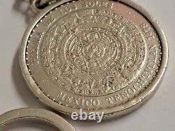 Vintage Mexico Silver Keychain Tenochitlan Coin Onz. 1993