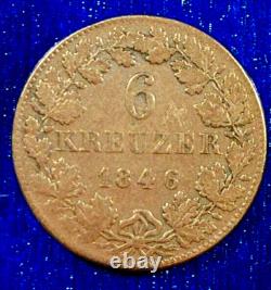 WORLD COIN SALE 1846 Bavaria 6 kreuzer Copper/AG Composition Coin KM#802