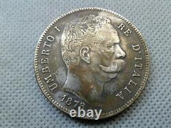 WORLD OLD COINS 1878 ITALIA 5 LIRE SILVER! Coin COLLECTIBLES