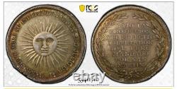 WORLD SILVER COIN 1821 PERU MEDAL PCGS AU58, FONROBERT-8998, SIZE 30mm