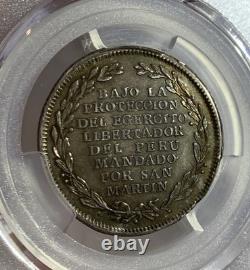 WORLD SILVER COIN 1821 PERU MEDAL PCGS AU58, FONROBERT-8998, SIZE 30mm