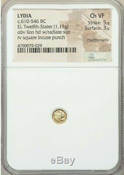 WORLD'S OLDEST COIN! NGC CH VF LYDIA Alyattes Croesus 610-546 BC EL 1/12 stater