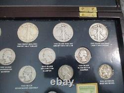 WORLD WAR II HISTORIC COLLECTION 25 COINS (19 SILVER) 2 STAMPS +MEDAL withWOOD BOX