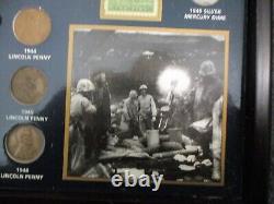 WORLD WAR II HISTORIC COLLECTION 25 COINS (19 SILVER) 2 STAMPS +MEDAL withWOOD BOX