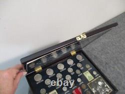 WORLD WAR II HISTORIC COLLECTION 25 COINS (19 SILVER) 2 STAMPS +MEDAL withWOOD BOX