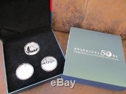 WWF 50 Years World Wildlife Fund 3 Silver Coin Set Jubilee Medal 10 Yuan China 2