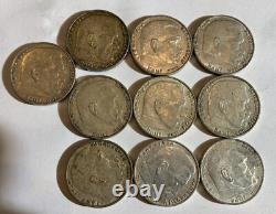 WWII 2 Mark German Silver Coin Third Reich Reichsmark X 10 Coins Lot