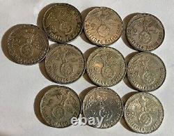 WWII 2 Mark German Silver Coin Third Reich Reichsmark X 10 Coins Lot