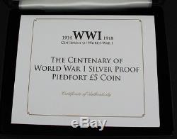 WWI The Centenary of World War I. 925 Sterling Silver Proof Piedfort £5 Coin