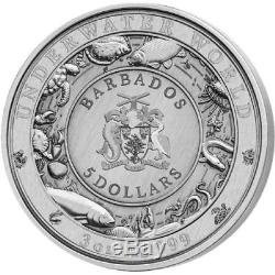 White Shark Underwater World 2018 3 Oz $5 Ultra High Relief Silver Coin Barbados