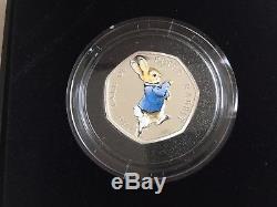 World Rarest Peter Rabbit 2017 50p Fifty Pence Silver Proof Coin. C. O. A 0700