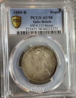 World Silver Coin 1889 B India British Rupee Pcgs Au58