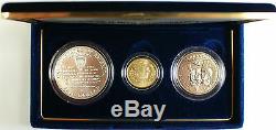 World War II 50th Ann. 3 Coin UNC Set, with Gold and Silver, US Mint In Box withCOA
