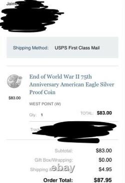 World War II 75th Anniversary American Eagle Silver Proof Coin IN HAND UNOPENED