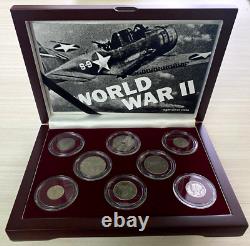 World War II A Set of Eight SILVER Coins Capsules & COA & History Included