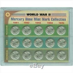 World War II Silver Mercury Dime Mint Mark Coin Collection 1941-1945 + Case