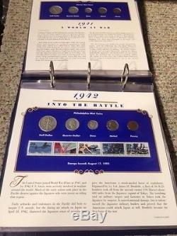 World War II U. S. Coins and Stamp Panels 4 Pages with Silver Coins