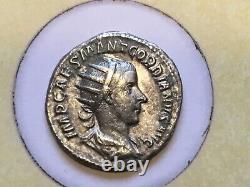 XXX RARE FRAMED SILVER ROMAN COIN Emperor GORDIAN 238AD -244AD XF triple Matted